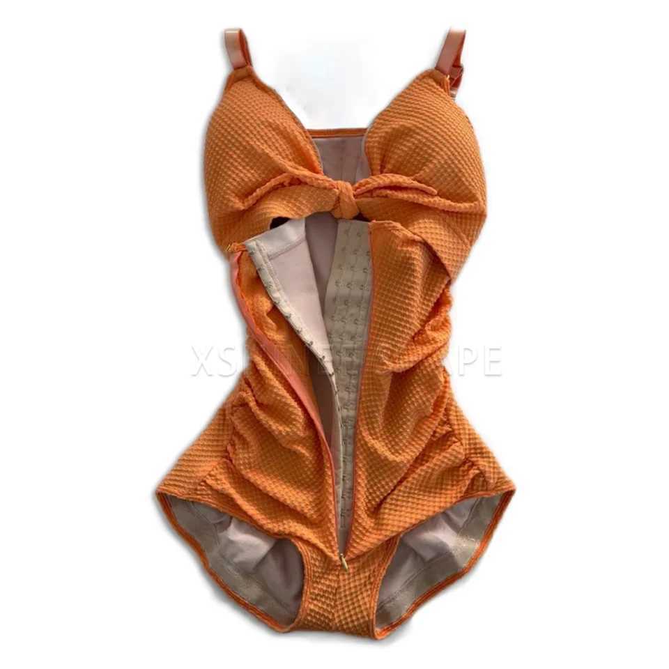 Body Hourglass Shaper Swimsuit Triangle Tummy Control Compression Shapewear Swimwear with Hook-eyes Butt Lifter UnderwearT250214