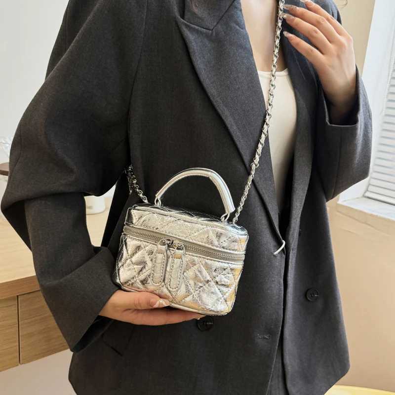 Ladies PU Leather Fi Box Makeup Bag Chain Handbag Shoe Bag Bolsos de Mujer Designer Luxury Bag Sac de Luxe Women Y250214