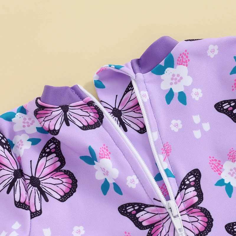 Baby Girls Bikini Swimwear Rash Guard Long Sleeve Flower Butterfly Print Bow Summer Swimming Bathing Swimsuit BeachwearXJ250214