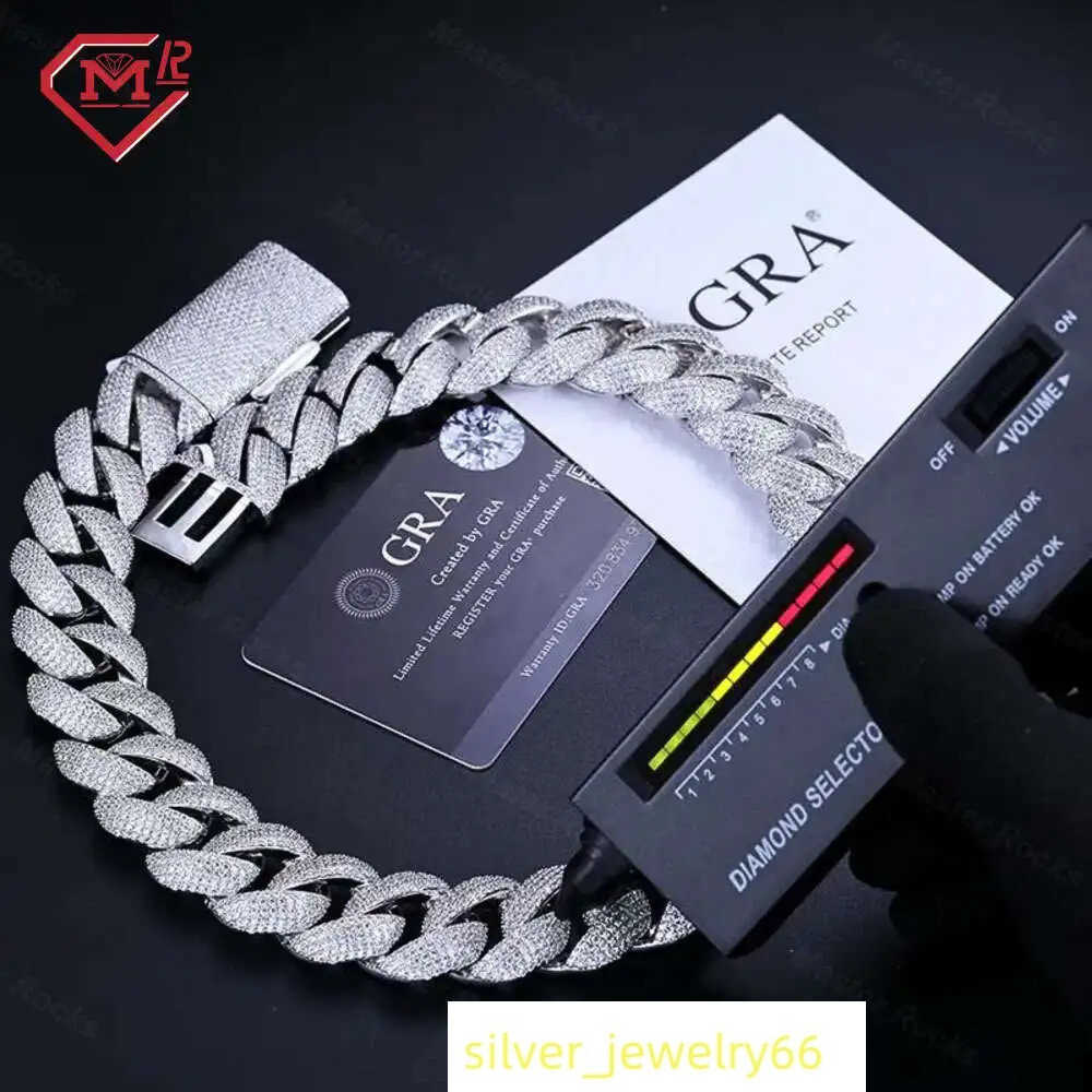 Heavy Miami Cuban Link Chain Hiphop 925 Sterling Silver 23mm 5 Row Iced Out Moissanite Cuban Link Chain