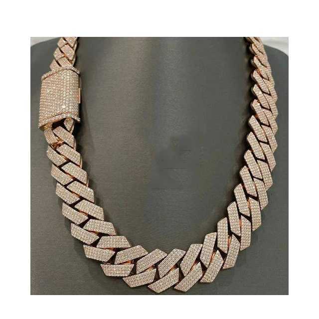 20mm Miami Cuban Link Chain Vvs Moissanite Diamond Stubbed 925 Sterling Silver Rose Gold Plated 18-24