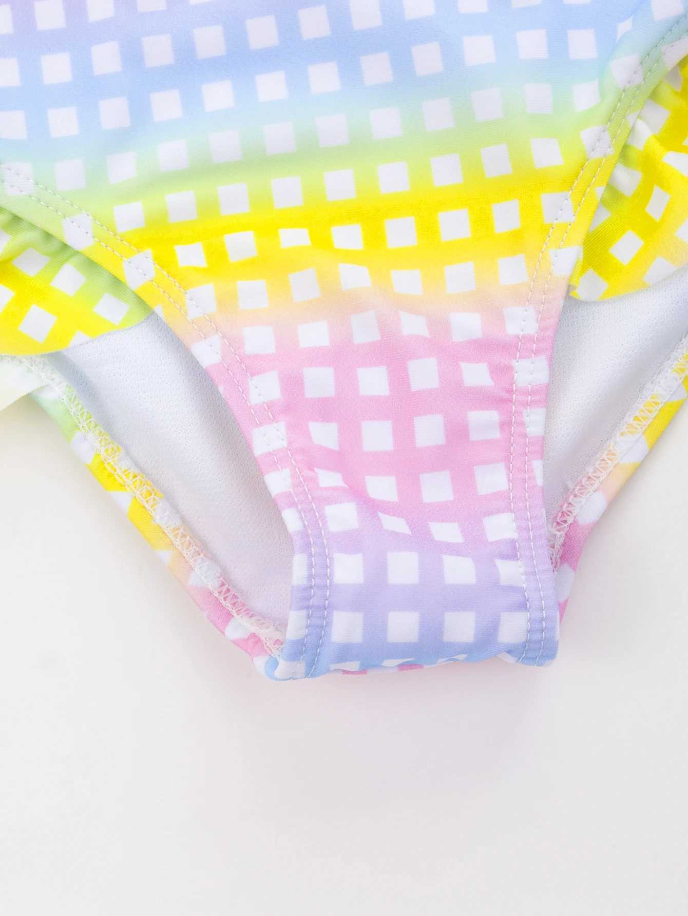 2024 Girls Ruffle Bikini Swimsuit Gradient Leopard Floral Animal Kids Swimwear Children Bikini Rainbow Bathing Set 428XJ250214