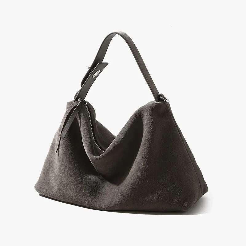 2024 New Winter Suede Leather Women Large Retro Bags High Quality Female Commute Handbag Frosted Shoulder Bag Coffee Brown