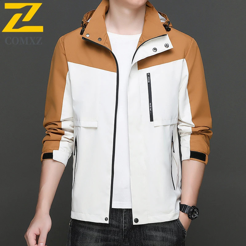 Casual Waterproof Jacket Mens Spring Autumn 8xl Splicing Zipper Pocket Windbreaker Men Outdoor Sports Camping Hooded Coat 250210