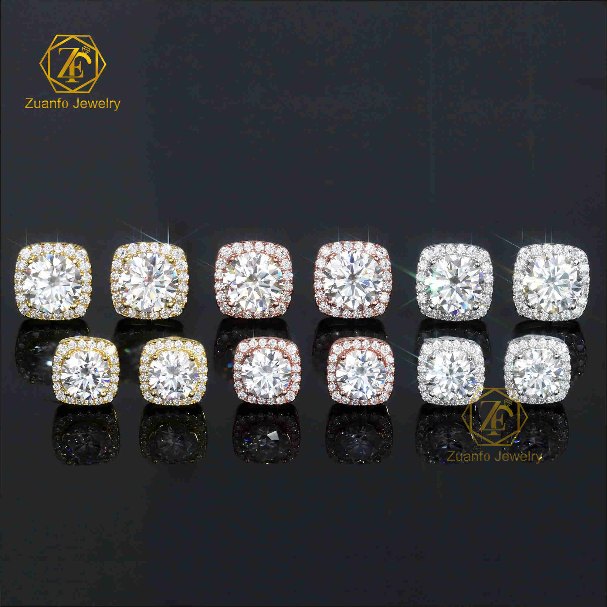 Pass Diamond Tester Moissanite Stud Earrings 925 Sterling Silver 1ct 2ct vvs Moissanite Diamond Halo Earrings for Men Women