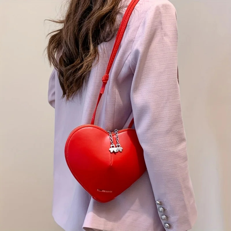 Western Style Womens Love Shaped Bag Valentines Day Solid Color Small Bag Textured Gift For Girlfriend 250207