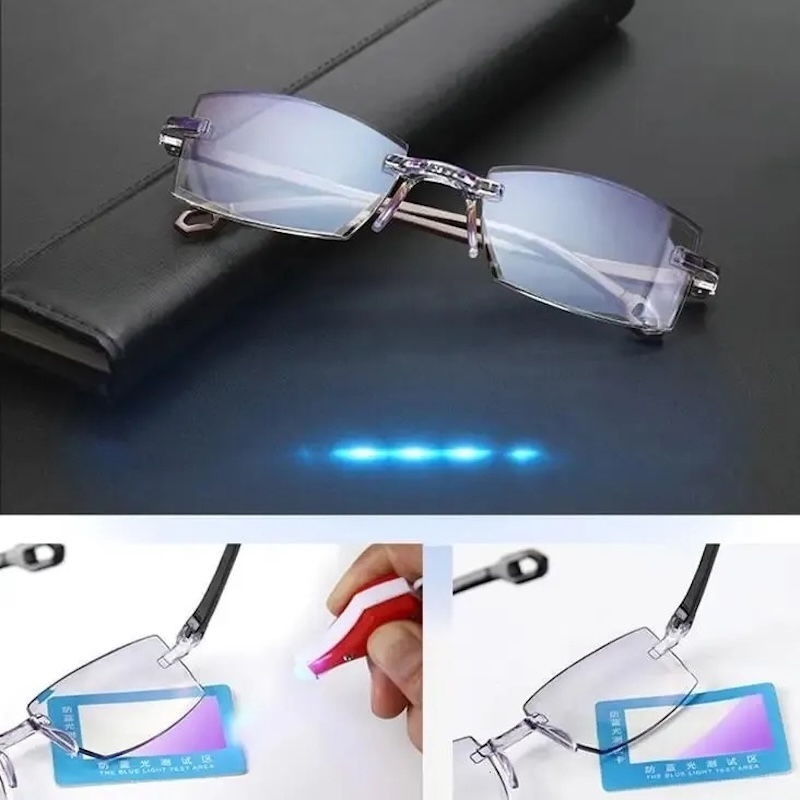 Presbyopia Reading Glasses Women Frameless Square Reader Glasses for Men Women's Anti Blue Light Computer Eyeglasses Far Sight Rimless Oval Red G