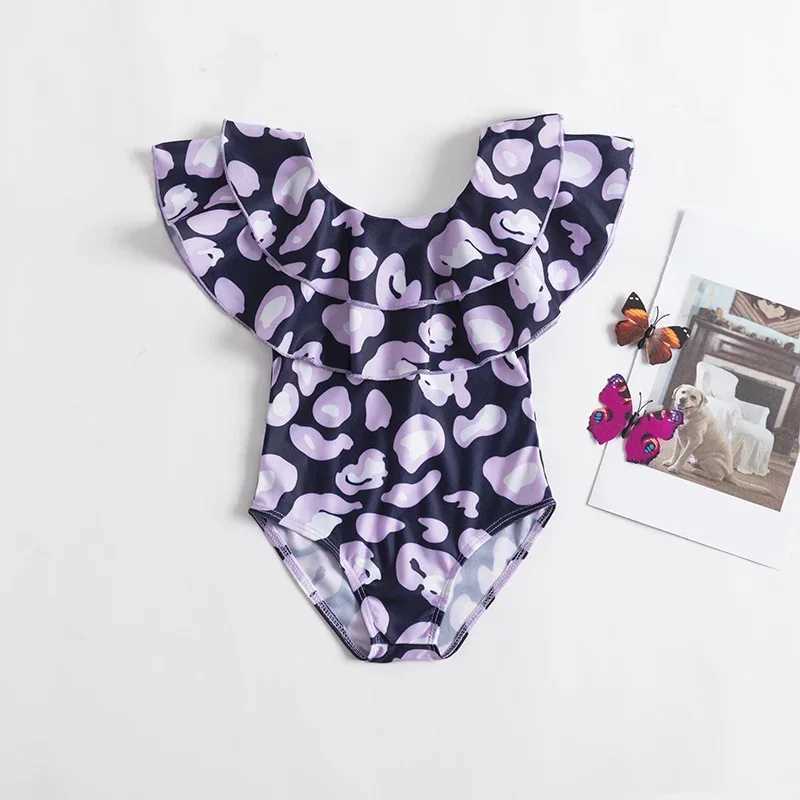 Fashion Print Leopard Baby Girls Swimsuit 1-5 Years Toddler Girls One-piece Swimwear Children Summer Beach Wear Swimming OutfitXJ250214