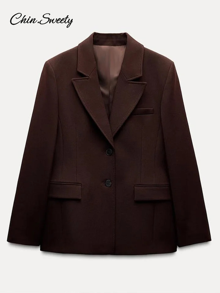 Elegant Blazer Mini Skirt Sets Women Brown Shoulder Pad Cinched Waist Suit Jacket Aline Skirts 2 Piece Office Lady Outfits 250214