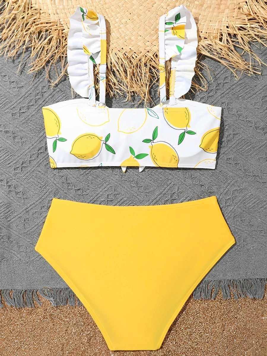 2024 Print String High Waist Bikini Girls Swimsuit Kids Swimwear Female Childrens Bathers Bathing Swimming Swim Suit BeachwearXJ250214