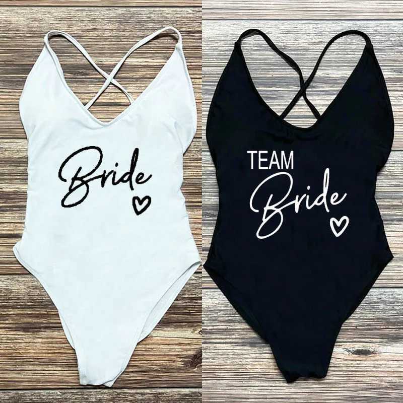 S-3XL Swimwear Women Team Bride One-Piece Swimsuit Squad Swim suits Sexy Padded Bachelorette Party Bathing Suit Summer BeachwearW250214