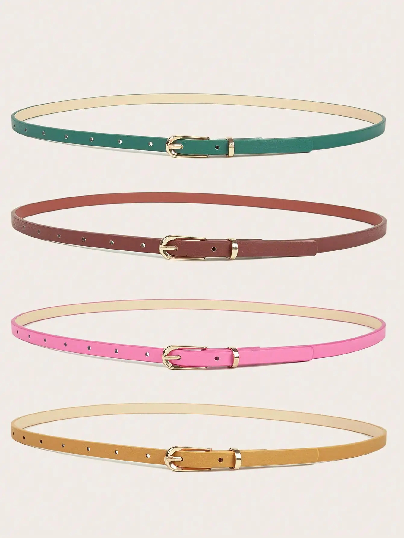 4pcs Women Classic PU Leather Belt Solid Color Simple Skinny Belt with Square Buckle for Jeans Pants 250214