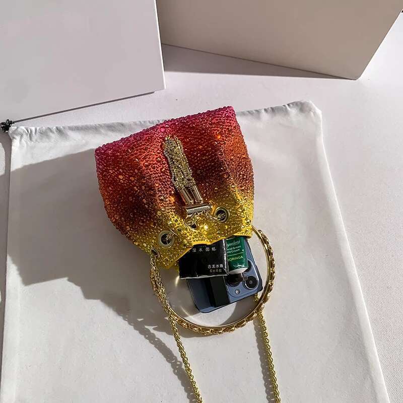 Handmade Rhies Evening Clutch Bag Purses And Handbag Designer Shoulder Shiny Crystal Clutch Purse Bucket Bag