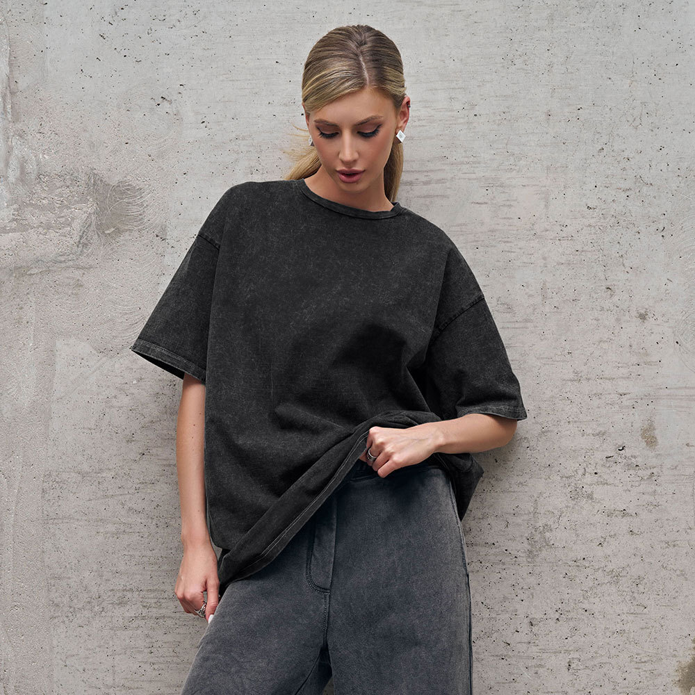 Designer Free Shipping Fashion Trend For Summer 2025 Wearing Loose Casual Round Neck Washed Fleece Short Sleeved T-shirt