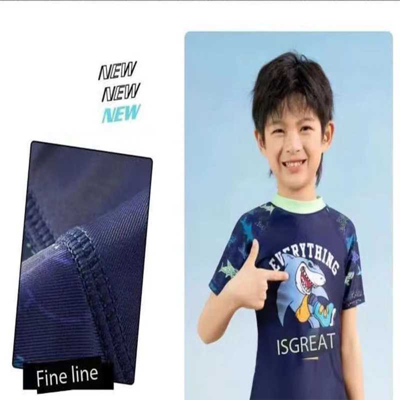 Two Piece Childrens Swimsuit SummerNew Boys Quick-drying Swimwearteenage Boy Swimming Suits with Cap SetXJ250214