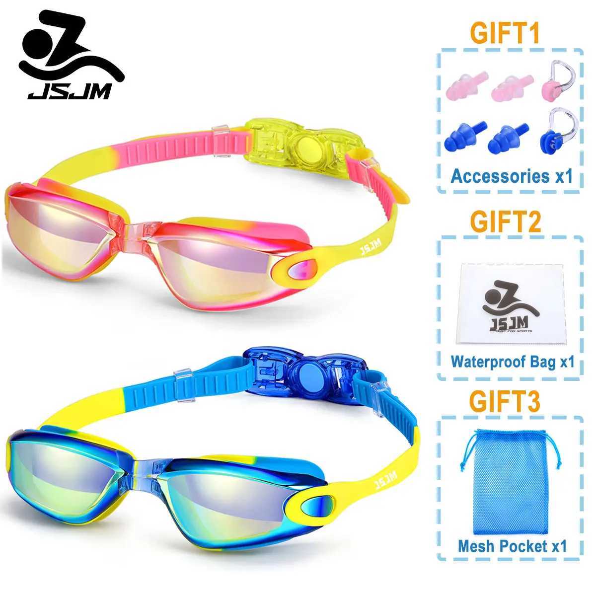 JSJM Professional Colorful Children Silicone Swimming Goggles Anti Fog UV Swimming Glasses Waterproof Silicone Swim Eyewear Kids Z250215