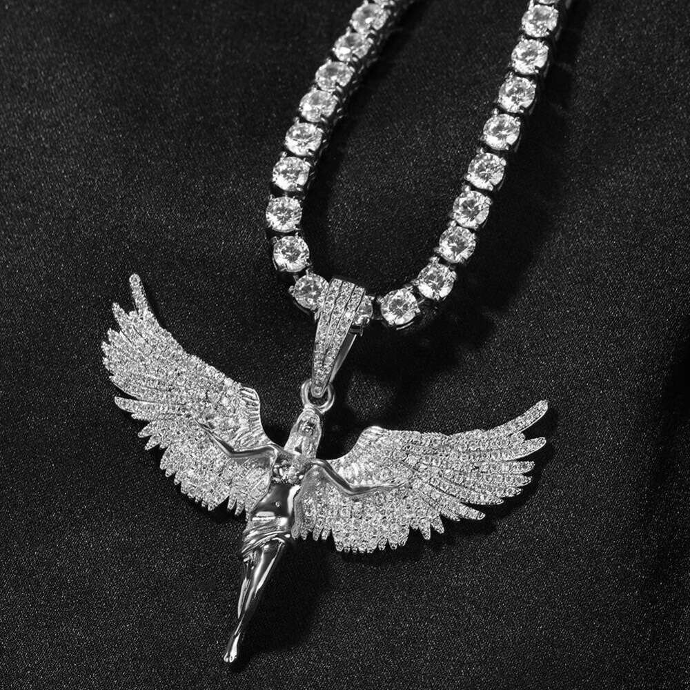 Jewelry neutral style gold studded angel wings men and women rap hip-hop necklace