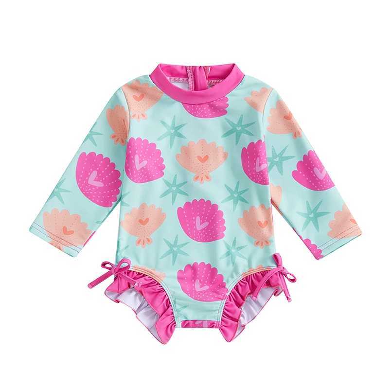 Citgeett Summer Kids Toddler Girls Swimsuit Bodysuit Long Sleeve Print Ruffles Bathing Suit Swimwear ClothesXJ250214