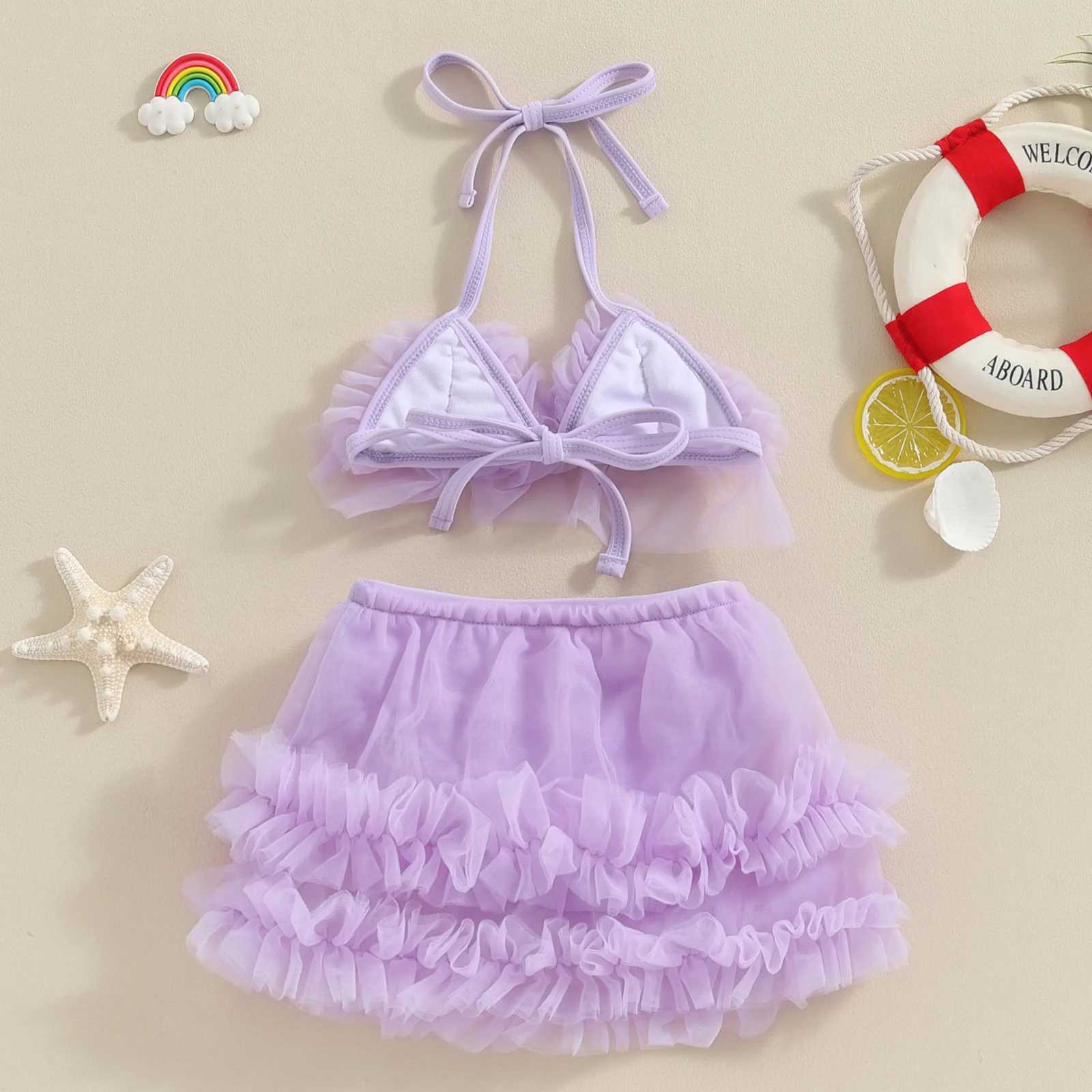Baby Girls Bikini Beach Swimwear 2 Piece Swimsuits Tulle Camisole PP Shorts Bathing Suits 0-24MXJ250214