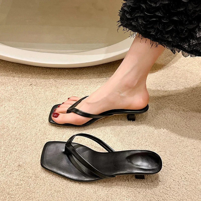 Clip-toe Fashion Sandals Women 2024 Summer Thin Heel Flip Flops Ladies er Casual Solid Color Slippers for Women 250214
