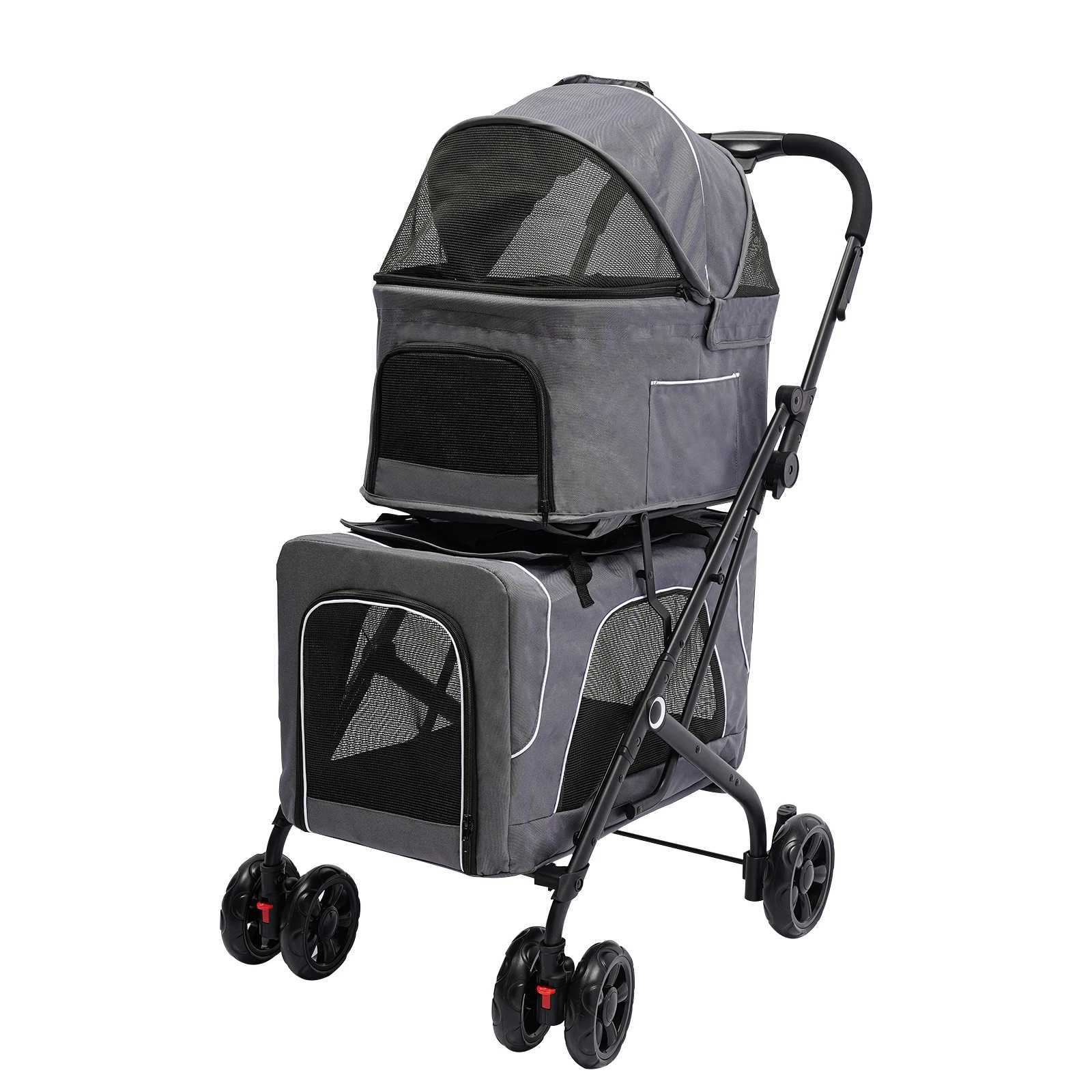 Others Dog Carrier Foldable Cat Dog Stroller Double Detachable Carrier Easy Assembly Pet Travel Carrier W/Shock Absorption Folding Lock Switch H250213