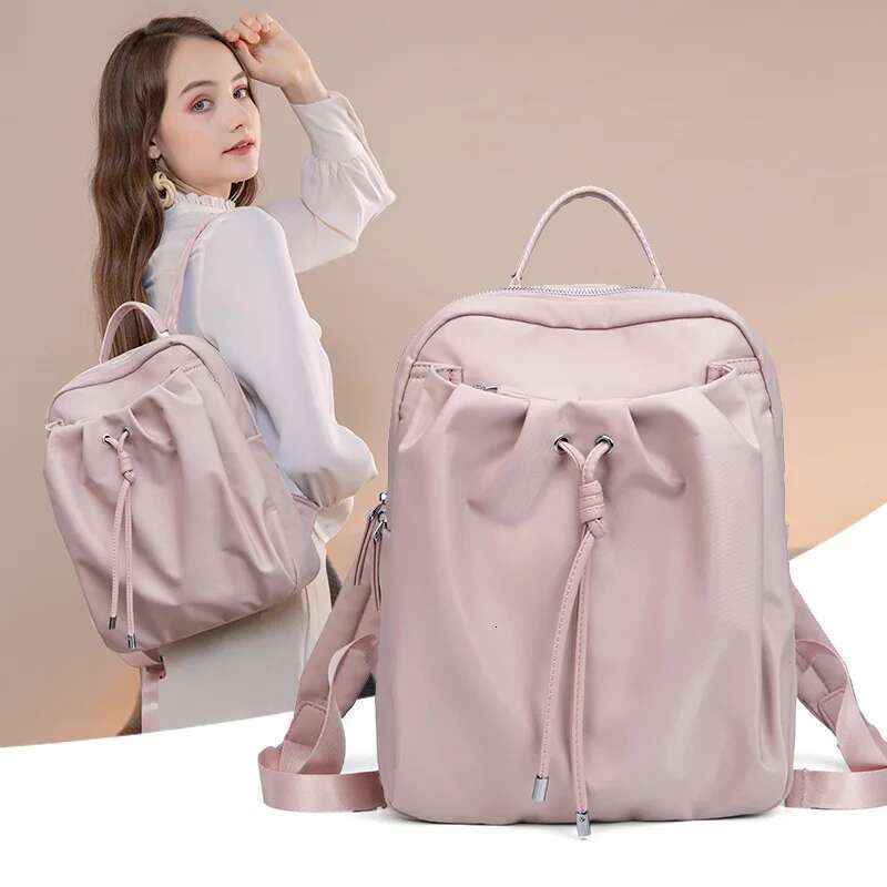 Bag For Woman Aesthetic Backpack Fashion Design Girl Bags Pleated Fabric Drawstring Cute Thin Back Pack Foldable Light Schoolbag