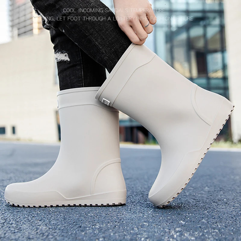 Mens Rain Boots Rubber Gumboots Mid-calf Waterproof Working Boots Comfort Non-slip Fashion Mens Rain Boots Rubber Gumboots 250213