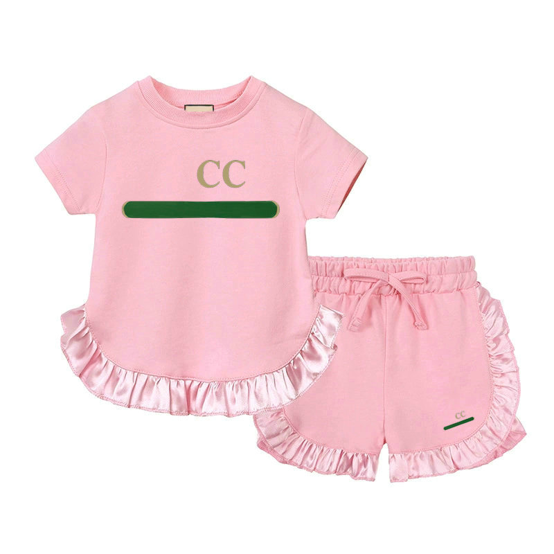 new style summer Designer Kids Clothing Sets T-Shirt Pants Set Brand printing Short sleeve lace Children 2 Piece cotton baby girl Fashion Girls' children's clothing