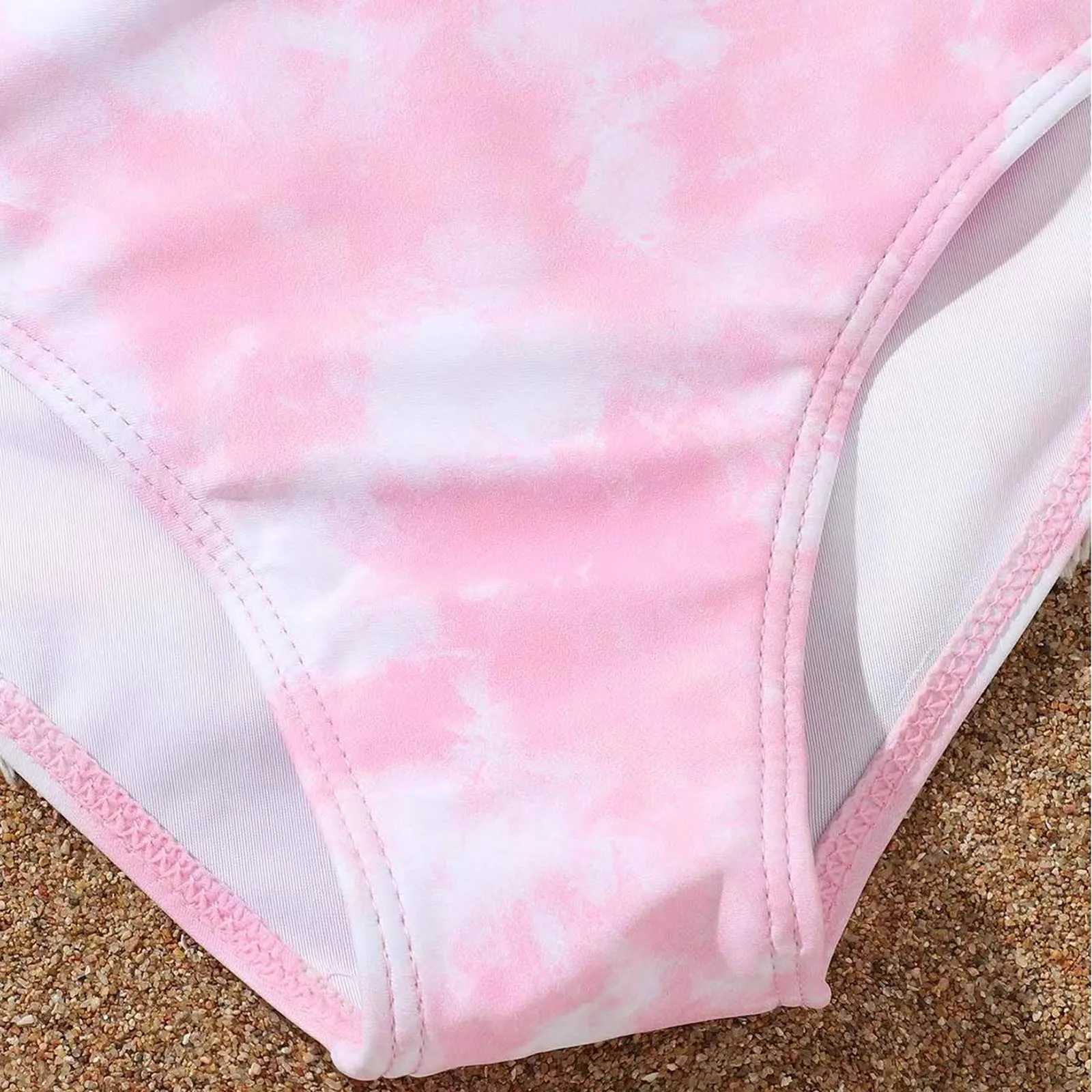 Kid Bikini Summer New Ruffles With Chest Pad No Steel Top + Tie Dye Swimming Trunks Fashion Girl Swimsuit Swim Suit GirlsXJ250214