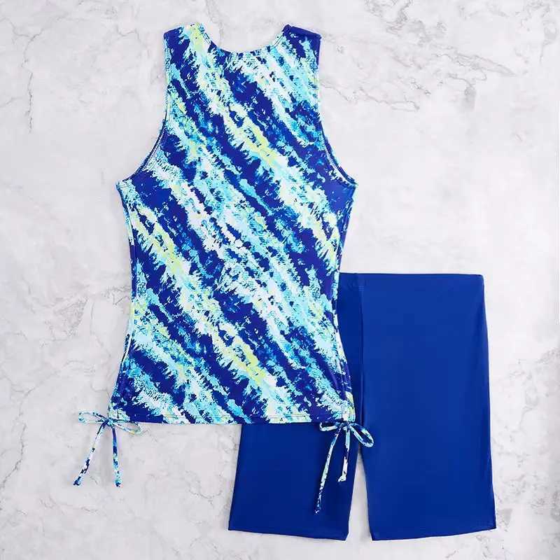 2025 Printed Tankini Set Two Pieces Swimsuit Women Drawstring Swimwear Female Long knee Shorts Bathing Swimming Swim SuitW250214