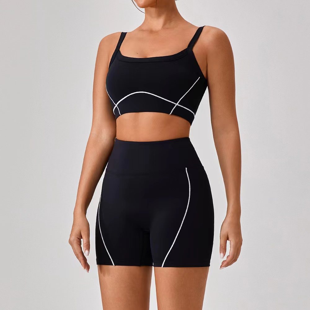 top Women Yoga Bra High Waist Trousers Training Suit Elastic Striped Breathable Yoga Suit Fitness Set