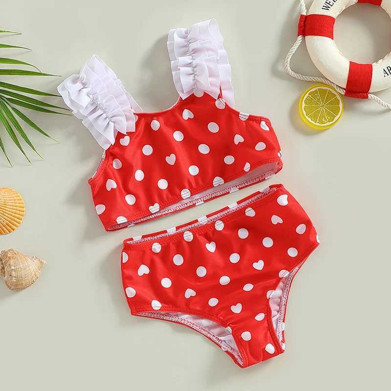 Yiiciovy Baby Kid Girl 2pcs Swimsuits Bikini Set Summer Leopard/ Heart Dot Print Sleeveless Tank Tops with Beach Shorts SwimwearXJ250214