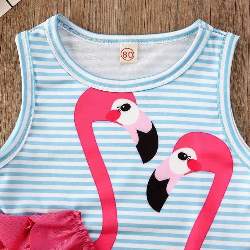 1-4 Years Kid Baby Girls Swimsuits Flamingo Striped Swimwear For Girls Summer One Piece Swimsuit Girls Beach Bathing SuitXJ250214