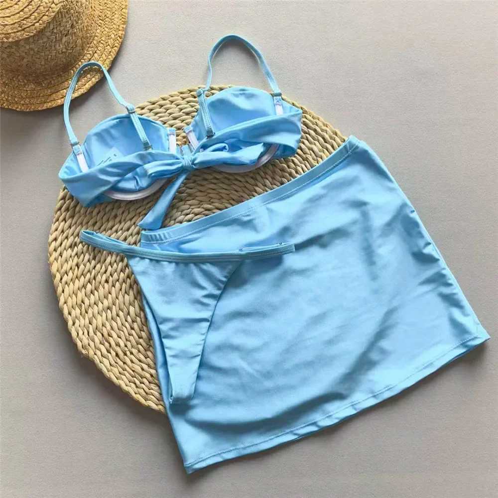 Light Blue Micro Bikini Thong Pushup Sexy Swimsuit Cover Ups Women Sun Metal Buckle Swimwear Bathing Suit Bikinis Sets 2025 NewW250214