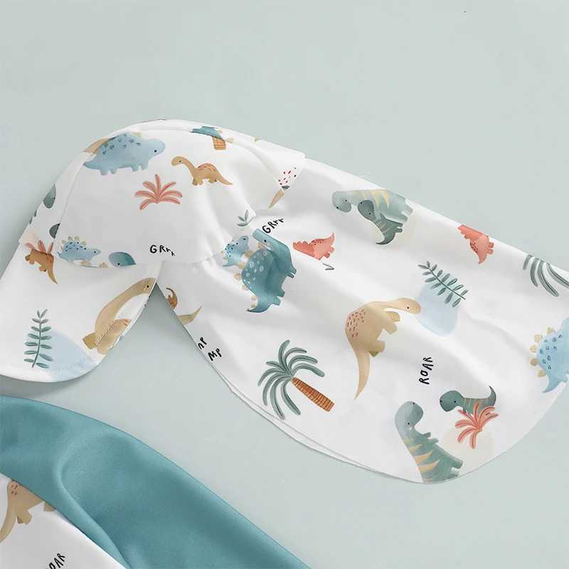 MISOWMNJOY Summer Baby Long Sleeve Swimwear Fashion Toddler Boys Rash Guard Swimsuit Dinosaur Print Zip Beachwar with Swim CapXJ250214