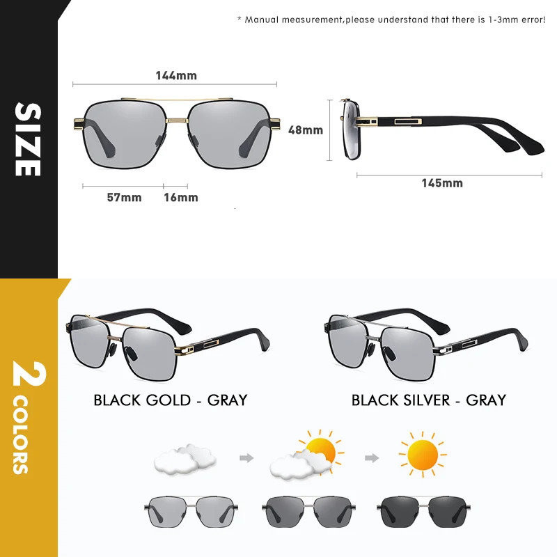 CoolPandas high-quality sunglasses polarized mens and womens poelectric UV400 protective driving sunglasses neutral color changing lens 250213