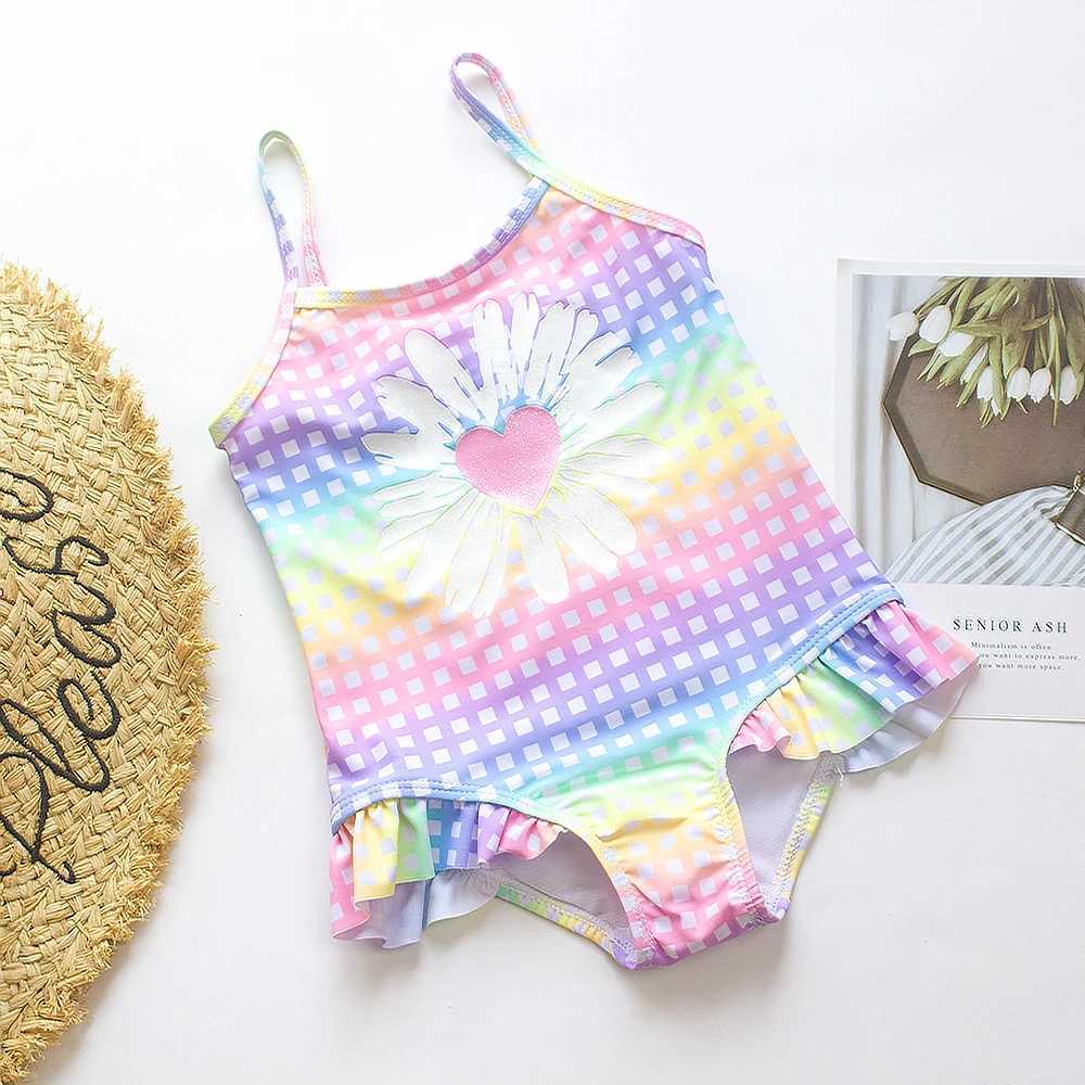 2024 Girls Ruffle Bikini Swimsuit Gradient Leopard Floral Animal Kids Swimwear Children Bikini Rainbow Bathing Set 428XJ250214
