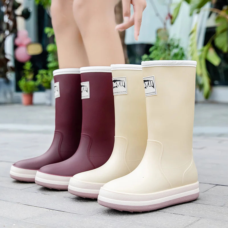 Fashionable Couple High Tube Rain Boots Winter Cotton Warm Ladies Waterproof Rubber Boots Men Outdoor Water 250213