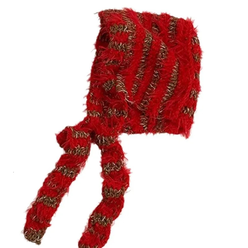 Niche Japanese Harajuku Stripe Contrast Balaclava Hat Autumn/Winter Street Y2K Fashion Zipper Strap Beanie Hat 250214