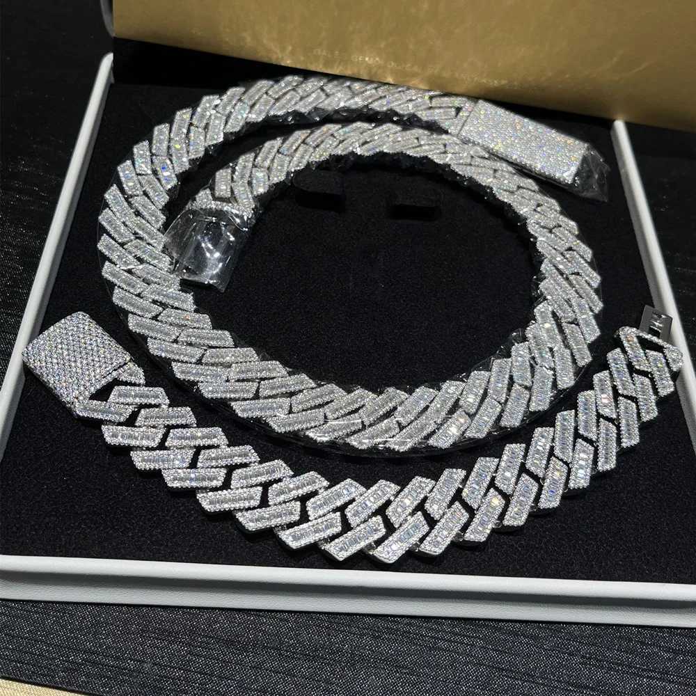 Hot Sale 15mm 20mm 925 Sterling Silver Hip Hop Ice Out Baguette VVS Moissanite Chain Cuban
