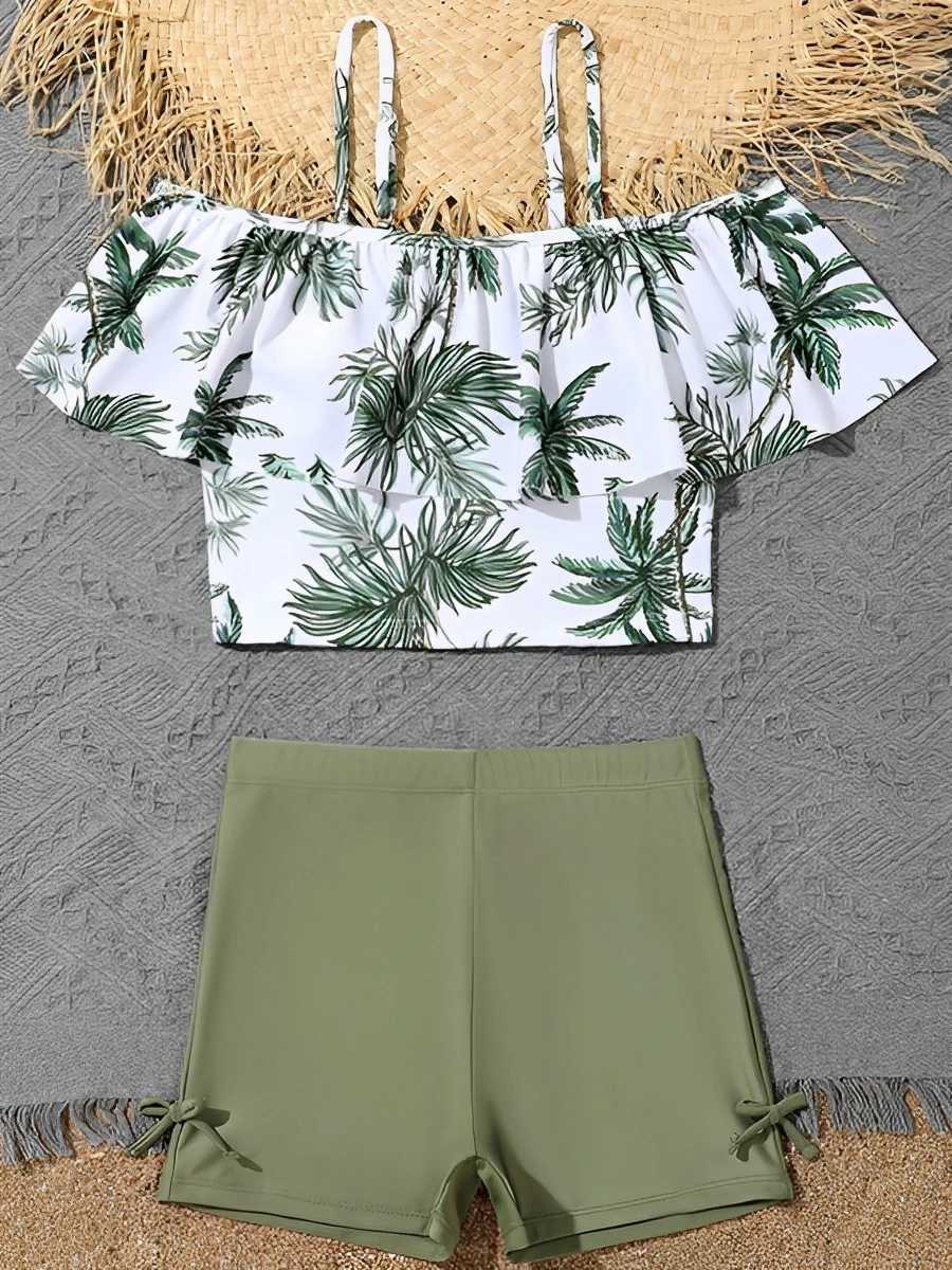 2024 Girls Swimsuit Print Two Piece High Waist Kids Swimwear Female Childrens Bathers Bathing Swimming Swim Suit BeachwearXJ250214