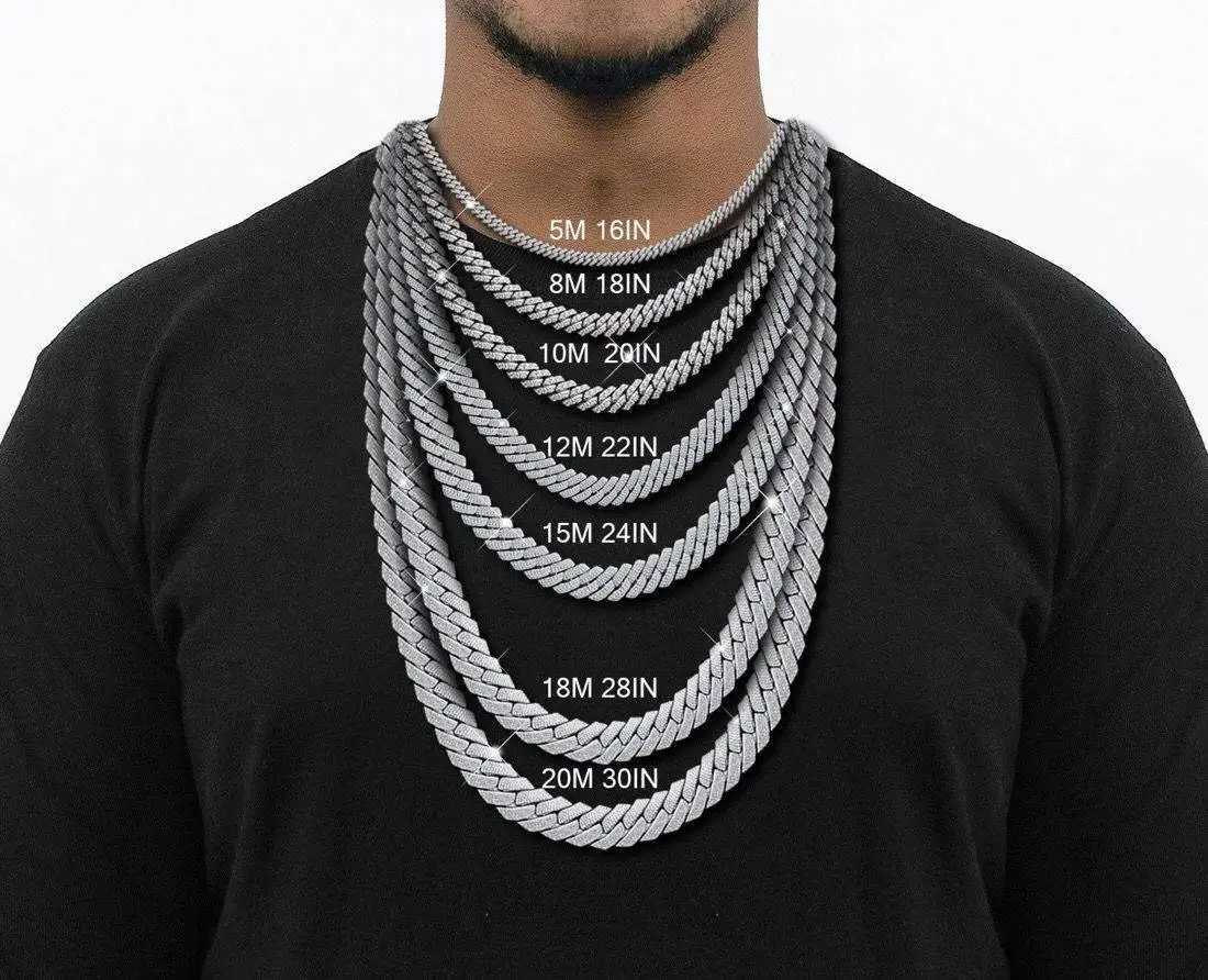 Hot Sale 8mm 10mm 12mm 15mm Moissanite Cuban Link Chain 925 Sterling Silver Hip Hop Iced Out Diamond Cuban Link Moissanite Chain