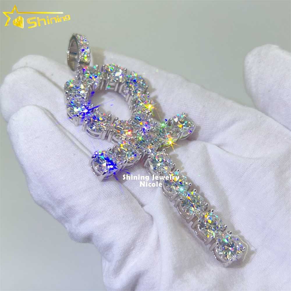 High Quality Bling Mens Silver 925 Big Custom D VVS Diamond Moissanite Cross Pendant