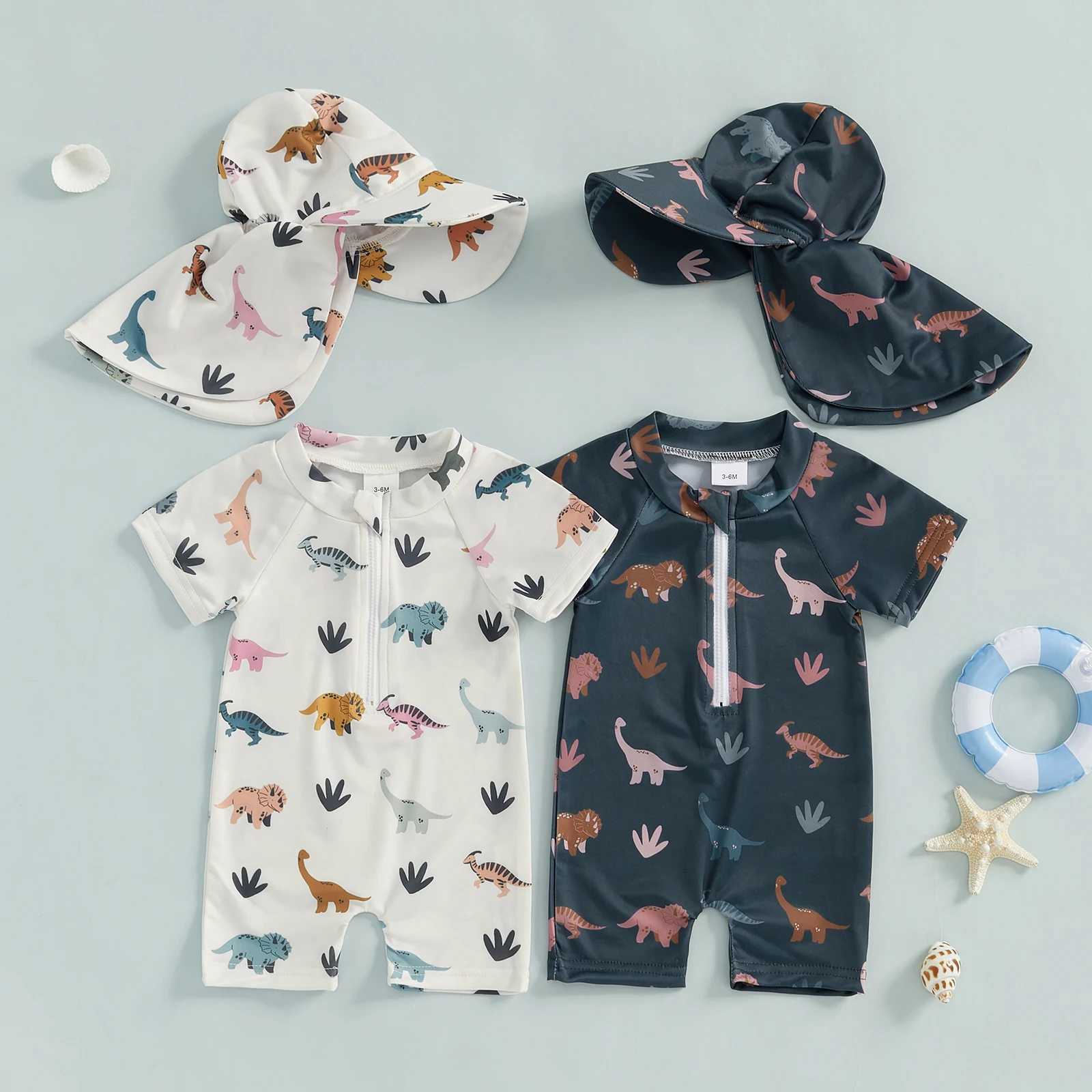 Citgeett Summer Toddler Boys Swimsuit Playsuits Print Zipper Short Sleeve Bathing Suit Cap ClothesXJ250214