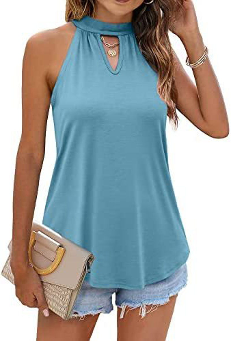202 summer new loose fit women's vest hanging neck top with lock hole sleeveless shirt