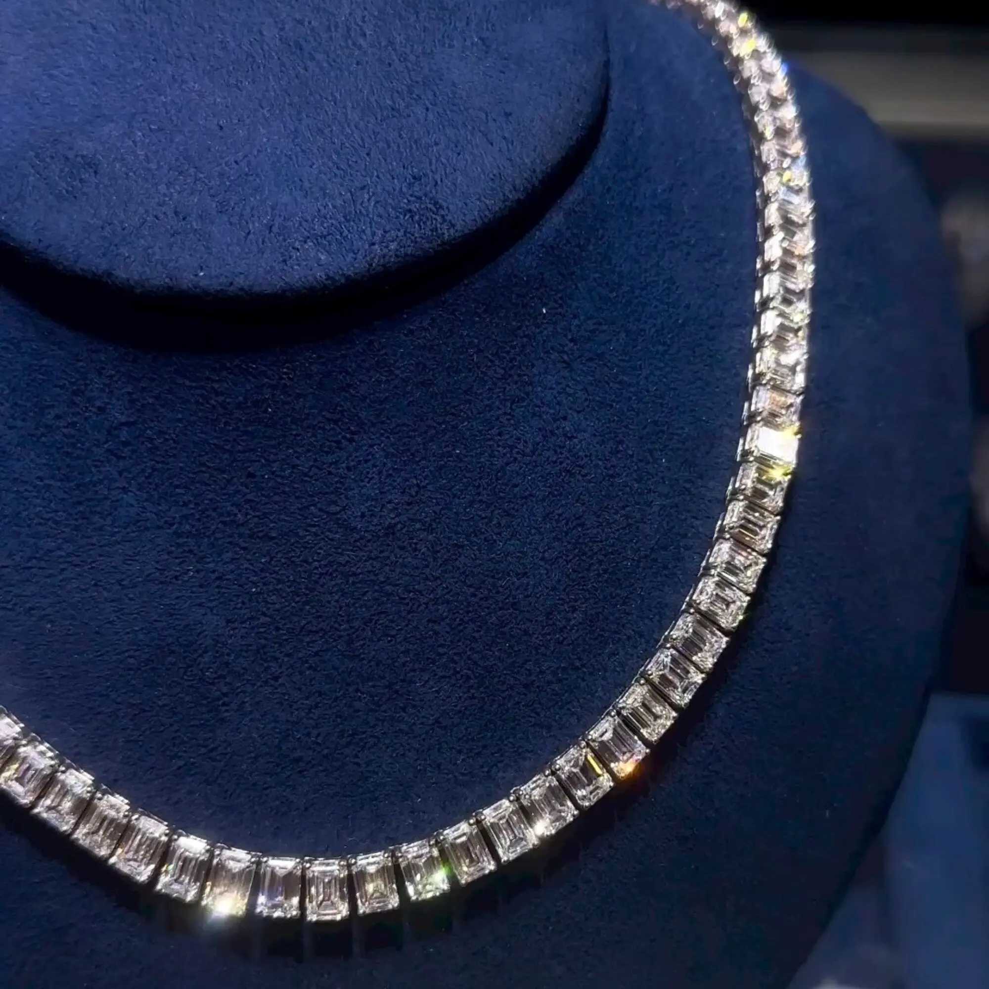 High Quality 50 Pointer Each Emerald Cuban Link Moissanite Diamond Chain 925 Sterling Silver White Gold Diamond Chain