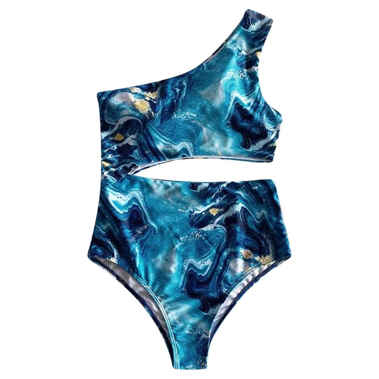 Womens Bikini Starry Sky Printed One Shoulder Swimsuit Hot Sexy Swimwears Tankinis Set Hollowing Out Swimwears SwimsuitW250214