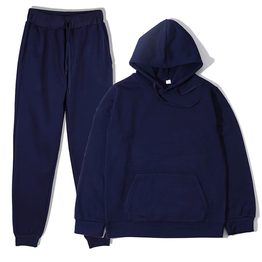 Mens autumn and winter solid color hooded sweatshirtpants two-piece fashionable casual sports suit size S-3XL mens track and field suit 250214