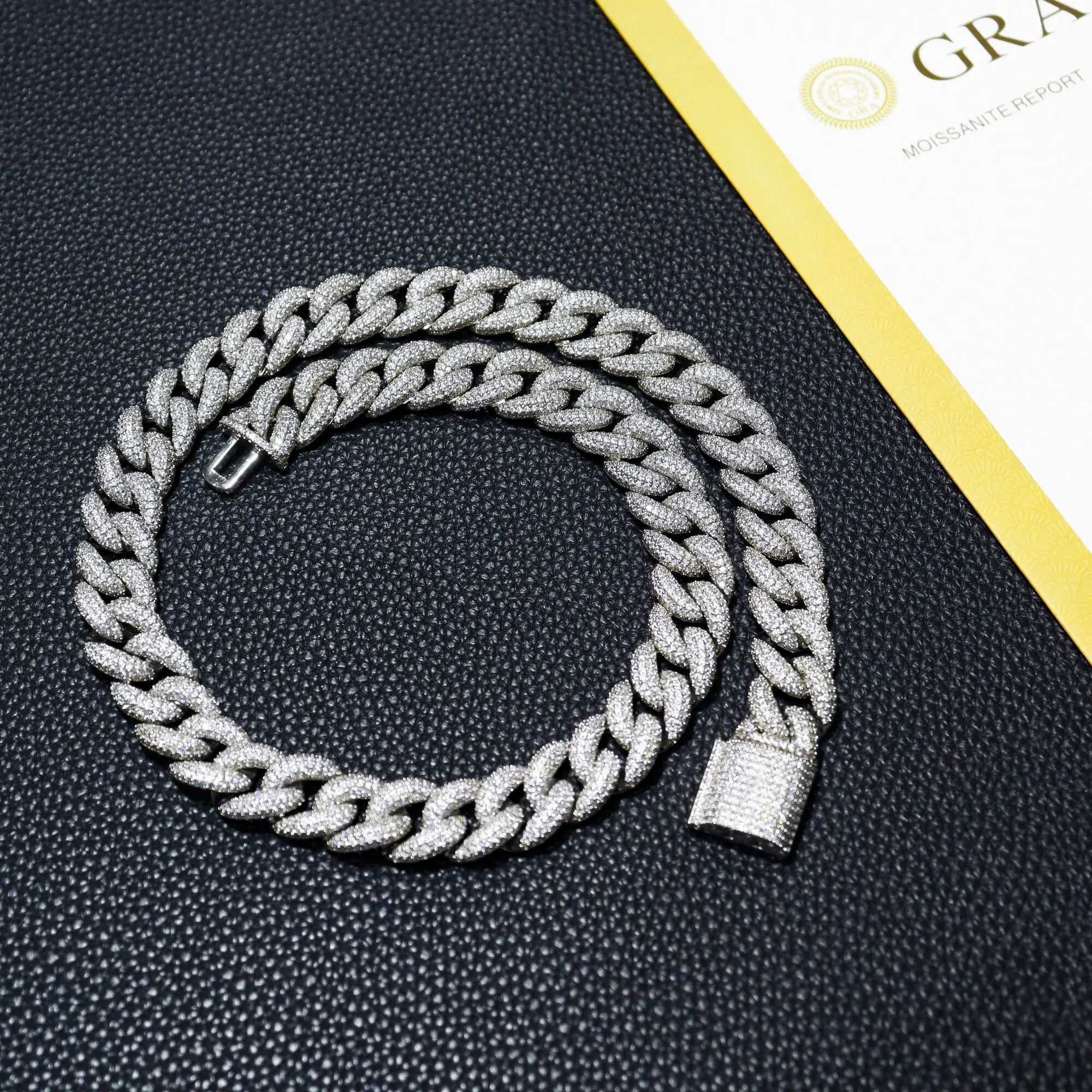 Hip Hop Jewelry 14mm Luxury Personalized Fine Jewelry 925 Sterling Silver Pearl Moissanite Cuban Link Chain