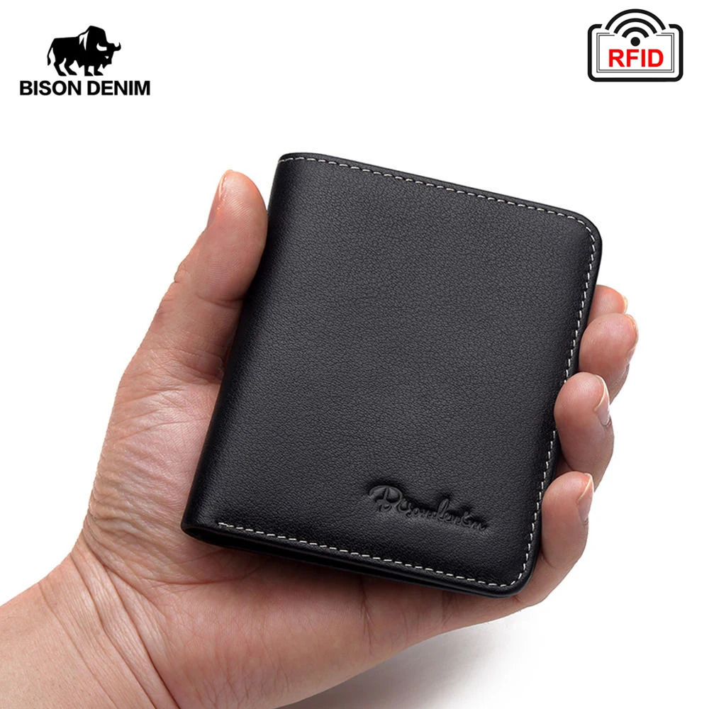BISON DENIM Black Purse For Men Genuine Leather Mens Wallets Thin Male Wallet Card Holder Cowskin Soft Mini Purses N4429 250207